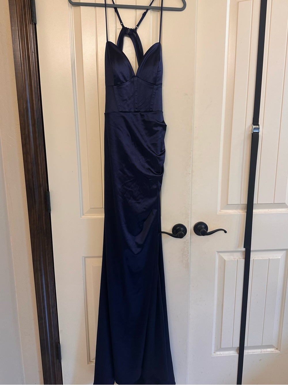 Windsor Navy Satin Strappy Prom Gown